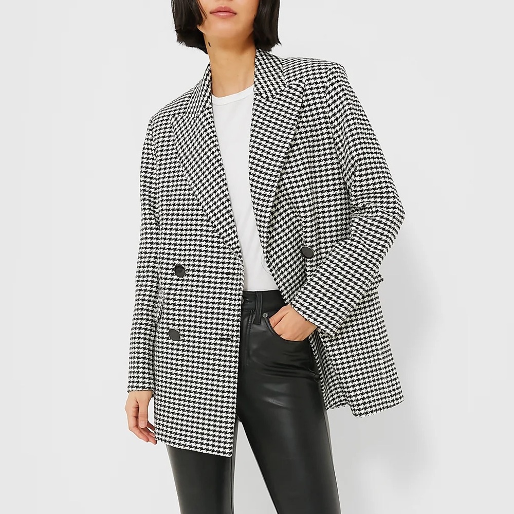 VERONICA BEARD Black and Off White Hutchinson houndstooth blazer single-breasted